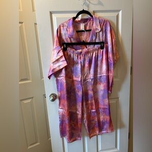 Secret Treasures 2X (18W-20W) Pink & Purple Satin Pajama Set Button Down Top NWT